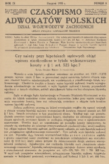 Czasopismo Adwokatów Polskich : Dział Województw Zachodnich : organ Związku Adwokatów Polskich. R.9, 1935, nr 8