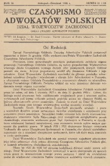 Czasopismo Adwokatów Polskich : Dział Województw Zachodnich : organ Związku Adwokatów Polskich. R.9, 1935, nr 11-12