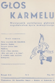 Głos Karmelu : miesięcznik poświęcony głębszym zagadnieniom życia wewnętrznego. R.16, 1947, nr 5