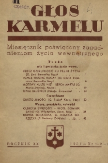 Głos Karmelu : miesięcznik poświęcony głębszym zagadnieniom życia wewnętrznego. R.20, 1951, nr 1-2