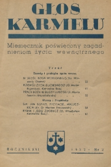 Głos Karmelu : miesięcznik poświęcony głębszym zagadnieniom życia wewnętrznego. R.21, 1952, nr 2