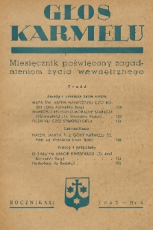 Głos Karmelu : miesięcznik poświęcony głębszym zagadnieniom życia wewnętrznego. R.21, 1952, nr 5