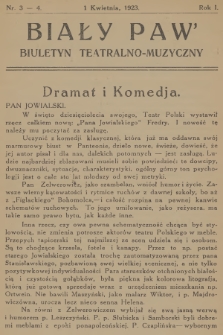 Biały Paw : biuletyn teatralno-muzyczny. R.1, 1923, nr 3-4 + wkładka