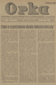 Orka : chłopskie pismo społeczno-gospodarcze i rolnicze. R.2, 1946, nr 11