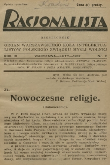 Racjonalista : organ Warszawskiego Koła Intelektualistów Polskiego Związku Myśli Wolnej. R.3, 1932, nr 2