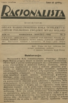 Racjonalista : organ Warszawskiego Koła Intelektualistów Polskiego Związku Myśli Wolnej. R.3, 1932, nr 3