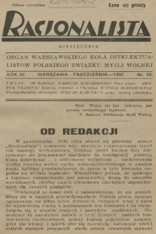 Racjonalista : organ Warszawskiego Koła Intelektualistów Polskiego Związku Myśli Wolnej. R.3, 1932, nr 10