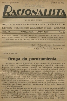 Racjonalista : organ Warszawskiego Koła Intelektualistów Polskiego Związku Myśli Wolnej. R.4, 1933, nr 2