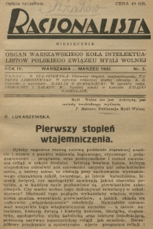 Racjonalista : organ Warszawskiego Koła Intelektualistów Polskiego Związku Myśli Wolnej. R.4, 1933, nr 3