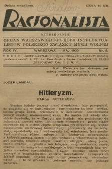 Racjonalista : organ Warszawskiego Koła Intelektualistów Polskiego Związku Myśli Wolnej. R.4, 1933, nr 5
