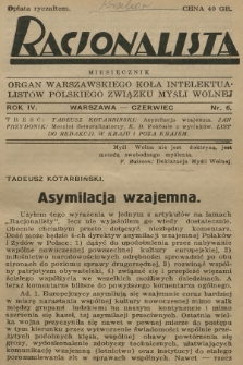 Racjonalista : organ Warszawskiego Koła Intelektualistów Polskiego Związku Myśli Wolnej. R.4, 1933, nr 6