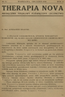 Therapia Nova : miesięcznik naukowy poświęcony lecznictwu. R.2, 1930, № 12