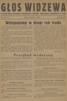 Głos Widzewa : tygodnik Rady Zakładowej Państwowych Zakładów Widzewskiej Manufaktury w Łodzi. 1946, nr 4
