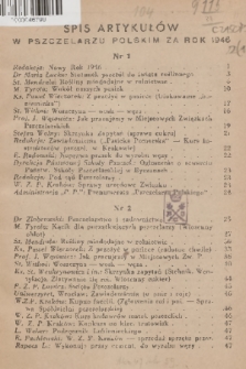 Pszczelarz Polski : miesięcznik Związków Pszczelarskich. R.2, 1946, spis artykułów