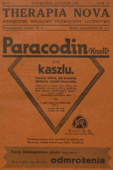 Therapia Nova : miesięcznik naukowy poświęcony lecznictwu. R.5, 1933, № 1