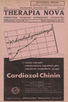 Therapia Nova : miesięcznik naukowy poświęcony lecznictwu. R.10, 1938, № 1