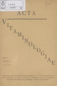 Acta Vitaminologiae. R.1, 1938, z. 1