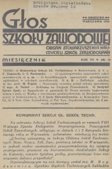 Głos Szkoły Zawodowej : organ Stowarzyszenia Nauczycieli Szkół Zawodowych. R.7, 1935, nr 10