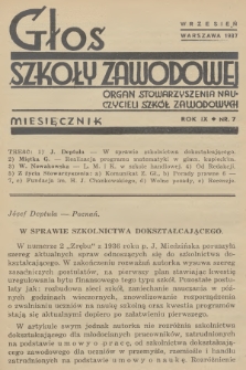 Głos Szkoły Zawodowej : organ Stowarzyszenia Nauczycieli Szkół Zawodowych. R.9, 1937, nr 7