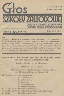Głos Szkoły Zawodowej : organ Stowarzyszenia Nauczycieli Szkół Zawodowych. R.9, 1937, nr 9