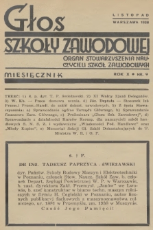 Głos Szkoły Zawodowej : organ Stowarzyszenia Nauczycieli Szkół Zawodowych. R.10, 1938, nr 9
