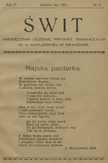 Świt : miesięcznik uczenic Prywat. Gimnazjum im. H. Kaplińskiej w Krakowie. R.5, 1931, nr 9