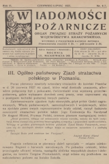 Wiadomości Pożarnicze : organ Związku Straży Pożarnych Województwa Krakowskiego. R.2, 1927, nr 6-7