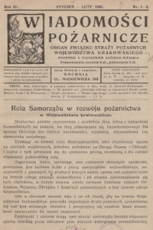 Wiadomości Pożarnicze : organ Związku Straży Pożarnych Województwa Krakowskiego. R.4, 1929, nr 1-2