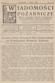Wiadomości Pożarnicze : organ Związku Straży Pożarnych Województwa Krakowskiego. R.4, 1929, nr 6-7
