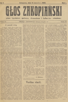 Głos Zakopiański : pismo tygodniowe społeczne, ekonomiczne i kulturalno-oświatowe. R.1, 1923, nr 3