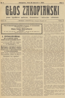 Głos Zakopiański : pismo tygodniowe społeczne, ekonomiczne i kulturalno-oświatowe. R.1, 1923, nr 4