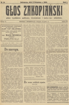 Głos Zakopiański : pismo tygodniowe społeczne, ekonomiczne i kulturalno-oświatowe. R.1, 1923, nr 13