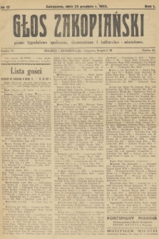Głos Zakopiański : pismo tygodniowe społeczne, ekonomiczne i kulturalno-oświatowe. R.1, 1923, nr 17