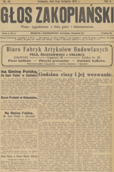 Głos Zakopiański : pismo tygodniowe z listą gości i informatorem. R.2, 1924, nr 43