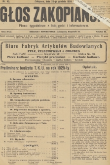 Głos Zakopiański : pismo tygodniowe z listą gości i informatorem. R.2, 1924, nr 45