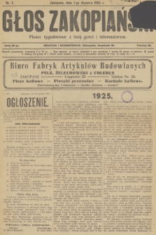 Głos Zakopiański : pismo tygodniowe z listą gości i informatorem. R.3, 1925, nr 1