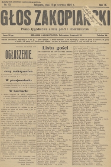 Głos Zakopiański : pismo tygodniowe z listą gości i informatorem. R.4, 1926, nr 13