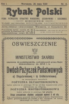 Rybak Polski : pismo poświęcone rybactwu morskiemu, jeziorowemu i rzecznemu. R.1, 1920, nr 4