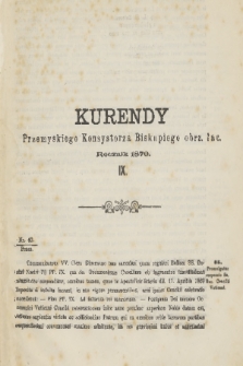 Kurendy Przemyskiego Konsystorza Biskupiego Obrz. Łac. 1870, Nr IX