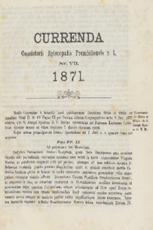 Currenda Consistorii Episcopalis Premisliensis R. L. 1871, Nr VII