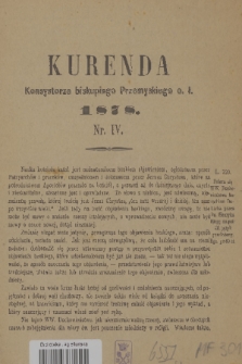 Kurenda Konsystorza Biskupiego Przemyskiego O. Ł. 1878, Nr IV