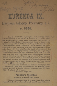 Kurenda Konsystorza Biskupiego Przemyskiego O. Ł. 1881, Nr IX