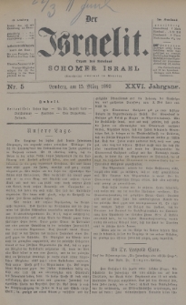 Der Israelit : Organ der Vereines Schomer Israel. 1893, nr 5