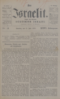 Der Israelit : Organ der Vereines Schomer Israel. 1893, nr 13