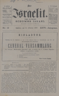 Der Israelit : Organ der Vereines Schomer Israel. 1893, nr 19
