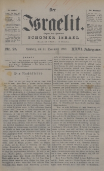 Der Israelit : Organ der Vereines Schomer Israel. 1893, nr 24