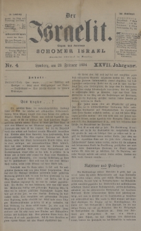 Der Israelit : Organ der Vereines Schomer Israel. 1894, nr 4
