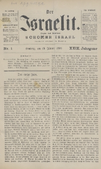 Der Israelit : Organ der Vereines Schomer Israel. 1896, nr 1