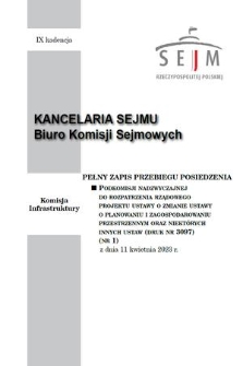 Pełny Zapis Przebiegu Posiedzenia Podkomisji Nadzwyczajnej do Rozpatrzenia Rządowego Projektu Ustawy o Zmianie Ustawy o Planowaniu i Zagospodarowaniu Przestrzennym oraz Niektórych Innych Ustaw (Druk nr 3097). Kad. 9, 2023, nr 1