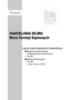 Pełny Zapis Przebiegu Posiedzenia Komisji Gospodarki (nr 13) z dnia 14 marca 2012 r.